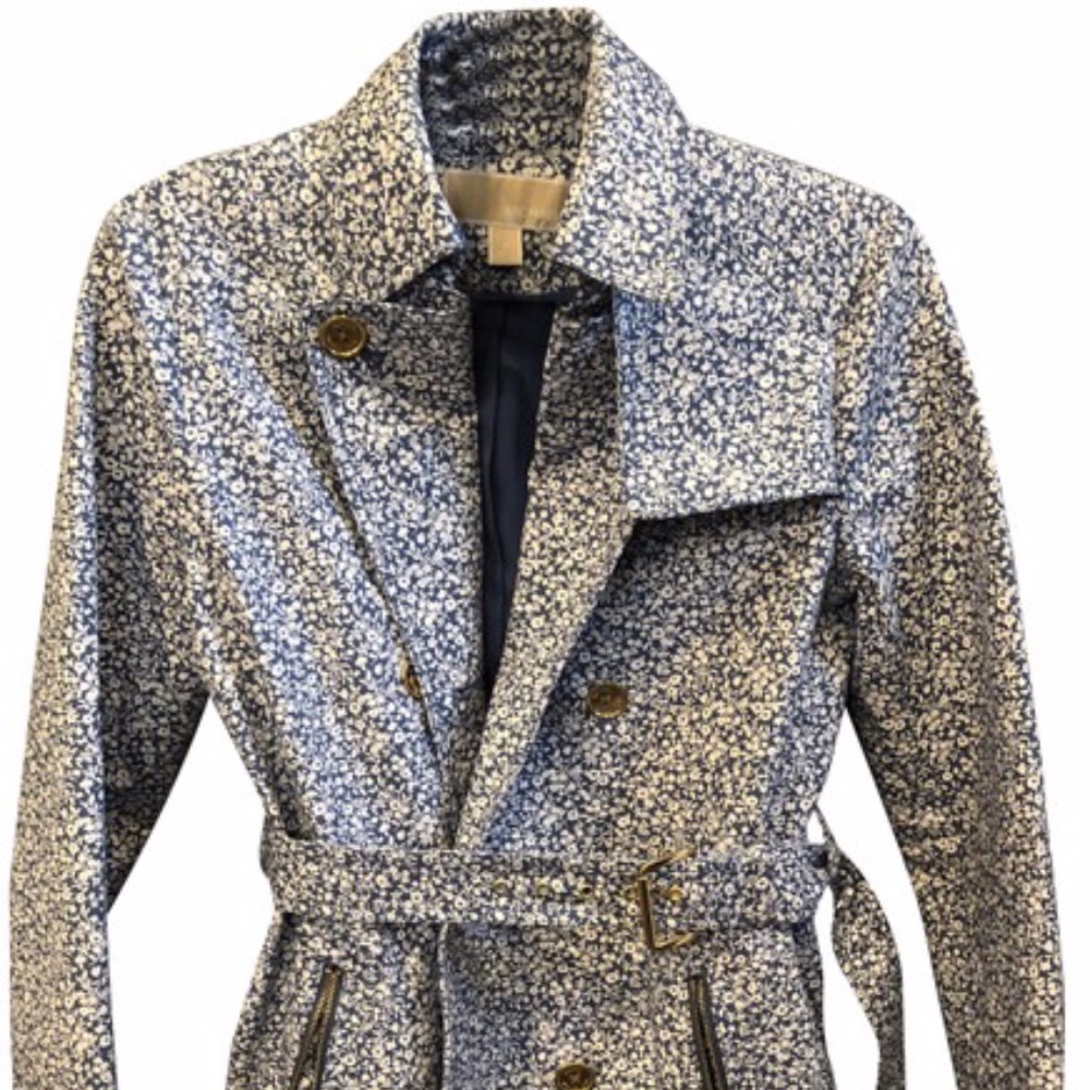 Michael Kors Blue Floral Trench Coat NEW